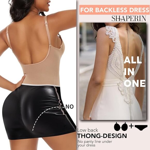 SHAPERIN Women's Backless Body Shaper Bra Faja Low Back Thong Shapewear Large - Picture 4 of 5